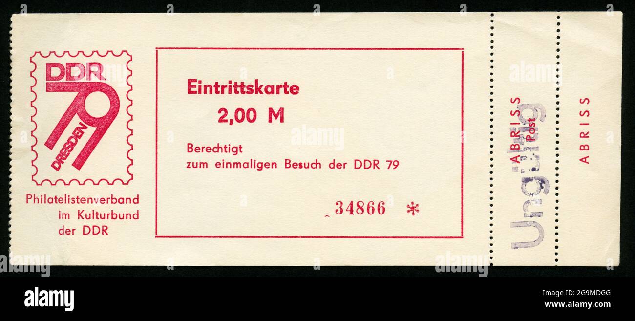 Europe, Germany, Saxony, Dresden, entrance ticket for the event ' DDR 79 ' ( GDR 79 ), ADDITIONAL-RIGHTS-CLEARANCE-INFO-NOT-AVAILABLE Stock Photo