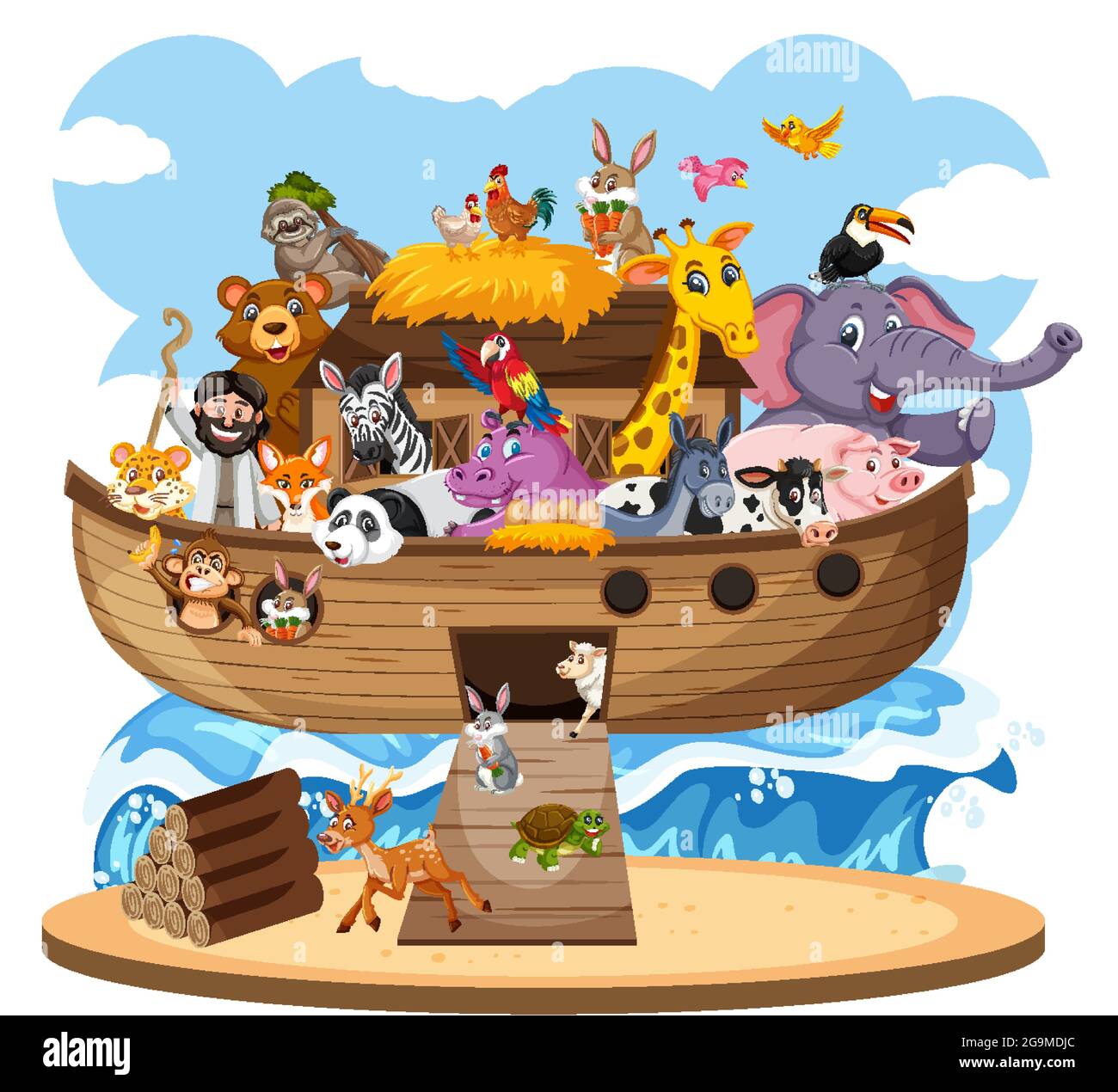 Noah's Ark with Animals isolated on white background illustration Stock  Vector Image & Art - Alamy