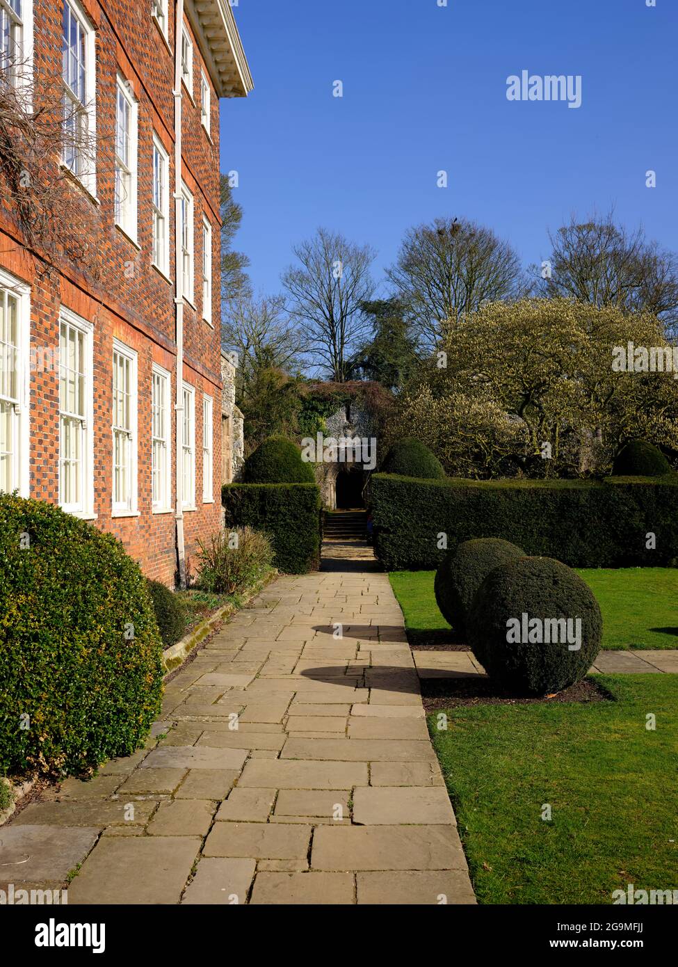 Benington Lordship is an 18th-century Georgian Manor House with neo-Norman additions, including a Norman motte and bailey castle. Stock Photo