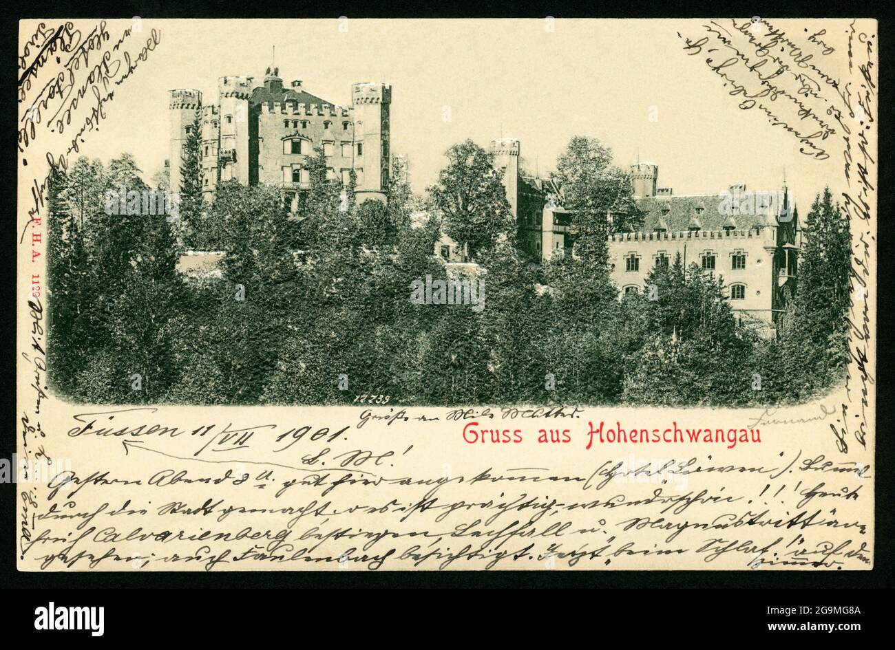 geography / travel, Germany, Bavaria, Hohenschwangau Castle, relief postcard, sent 11. 07. 1901, ADDITIONAL-RIGHTS-CLEARANCE-INFO-NOT-AVAILABLE Stock Photo