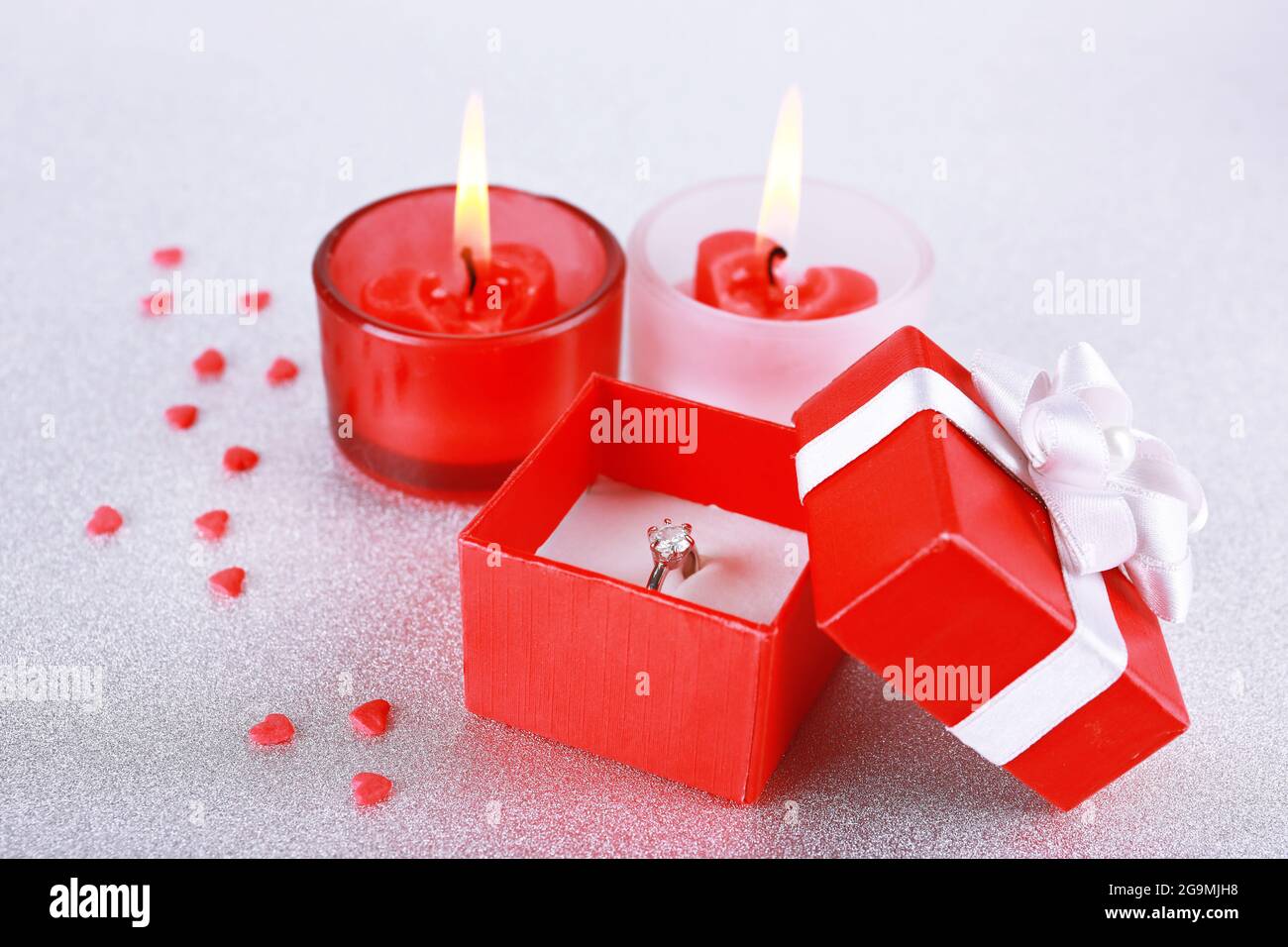 Romantic gift with candles, love concept Stock Photo Alamy