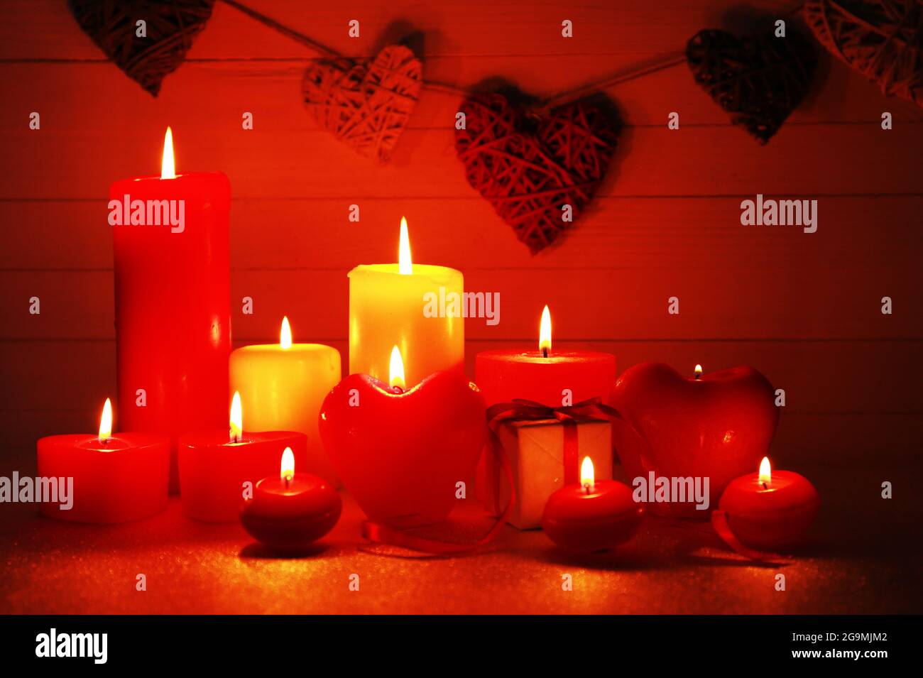 Romantic gift with candles, love concept Stock Photo Alamy