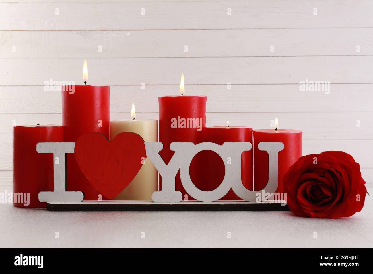 Romantic gift with candles, love concept Stock Photo Alamy