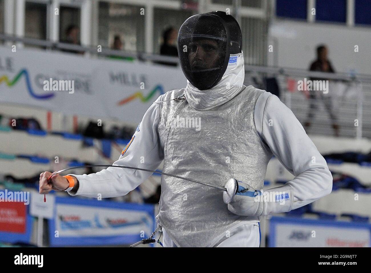 Andrea Cassarà Italian fencer, during the 2021 Italian fencing championships, held at the Palavesuvio in Naples (NA). Stock Photo