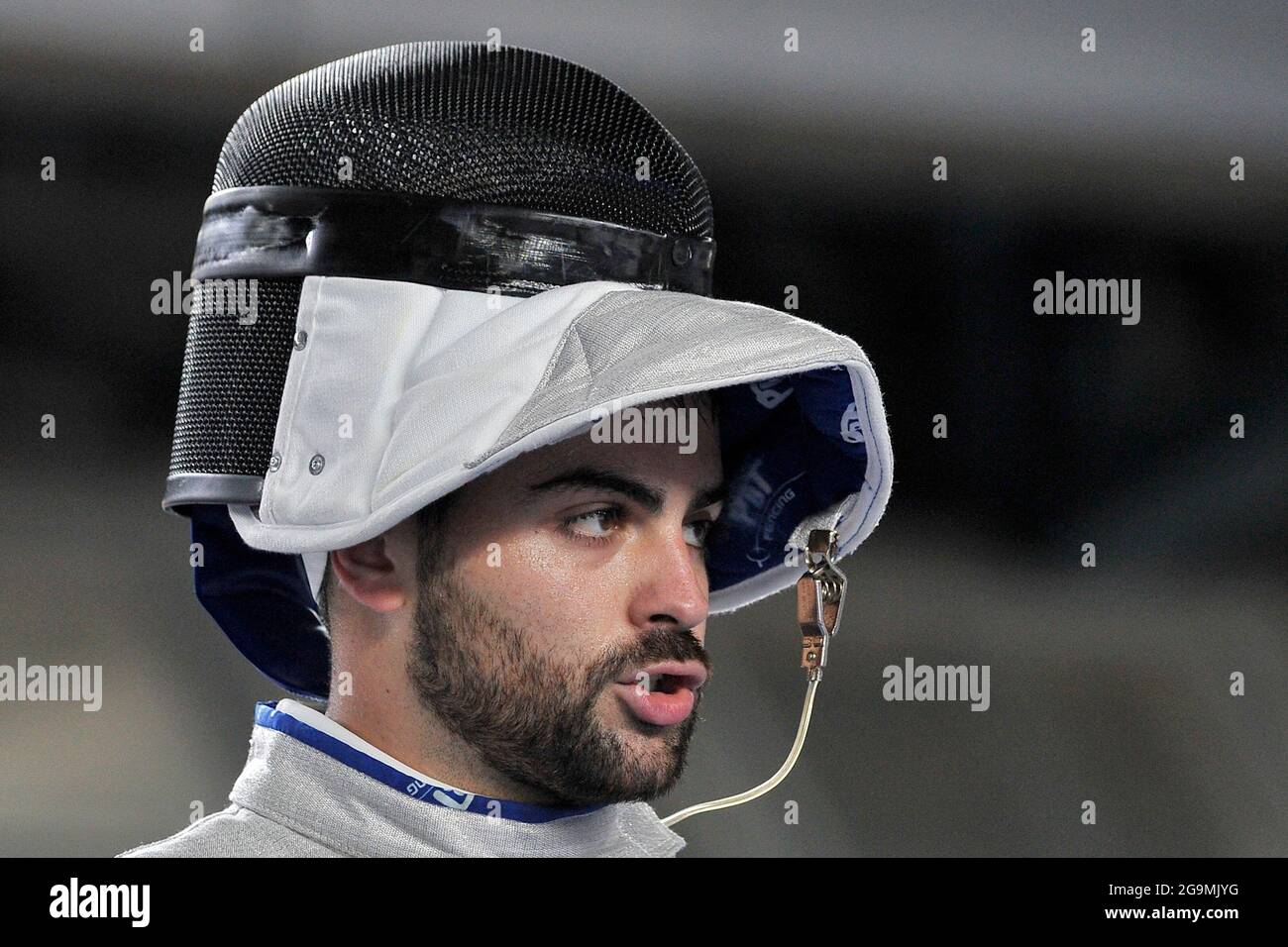 Damiano Rosatelli Italian fencer, during the 2021 Italian fencing championships, held at the Palavesuvio in Naples (NA). Stock Photo