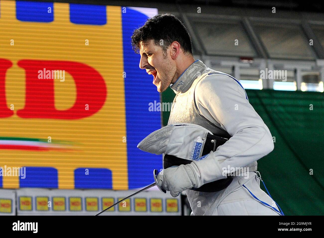 Andrea Cassarà Italian fencer, during the 2021 Italian fencing championships, held at the Palavesuvio in Naples (NA). Stock Photo