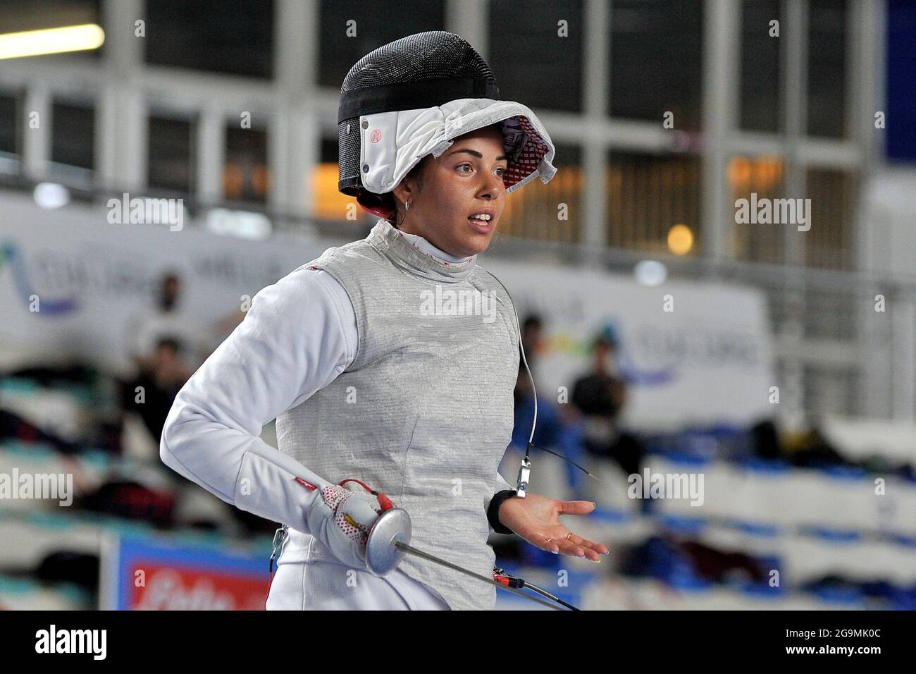 Alice Volpi Italian fencer, athlete of the yellow flames and of the Italian national team, during the Italian championships fencing 2021, played at th Stock Photo