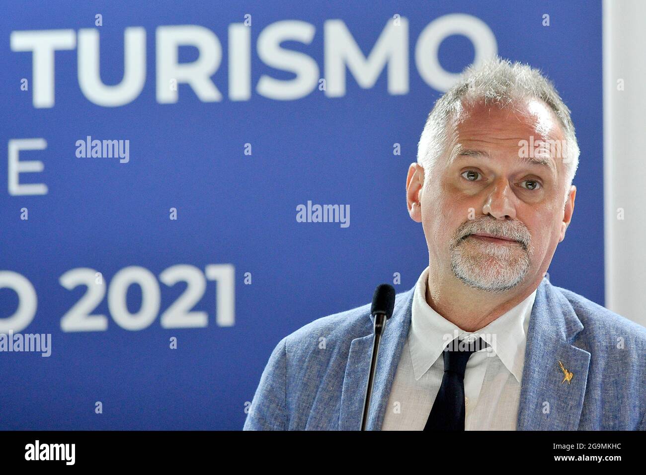 Massimo Garavaglia Minister of Tourism, at the opening of the 24th edition of the 'Borsa Mediterranea Del Turismo', which was held in Naples at the Mo Stock Photo