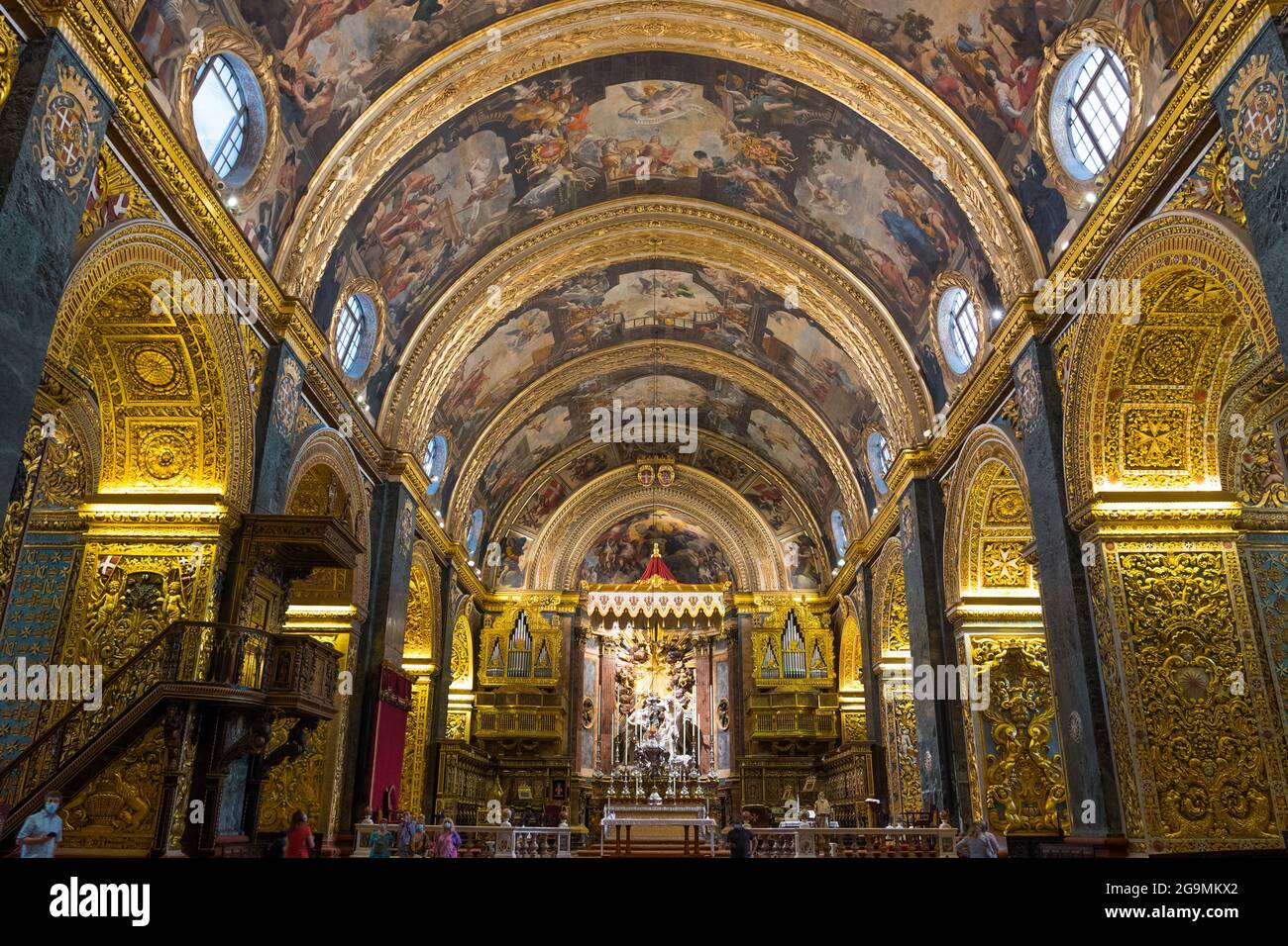 Low-angle shot of the walls and ceiling of St. John's Co-Cathedral Valletta Malta Stock Photo