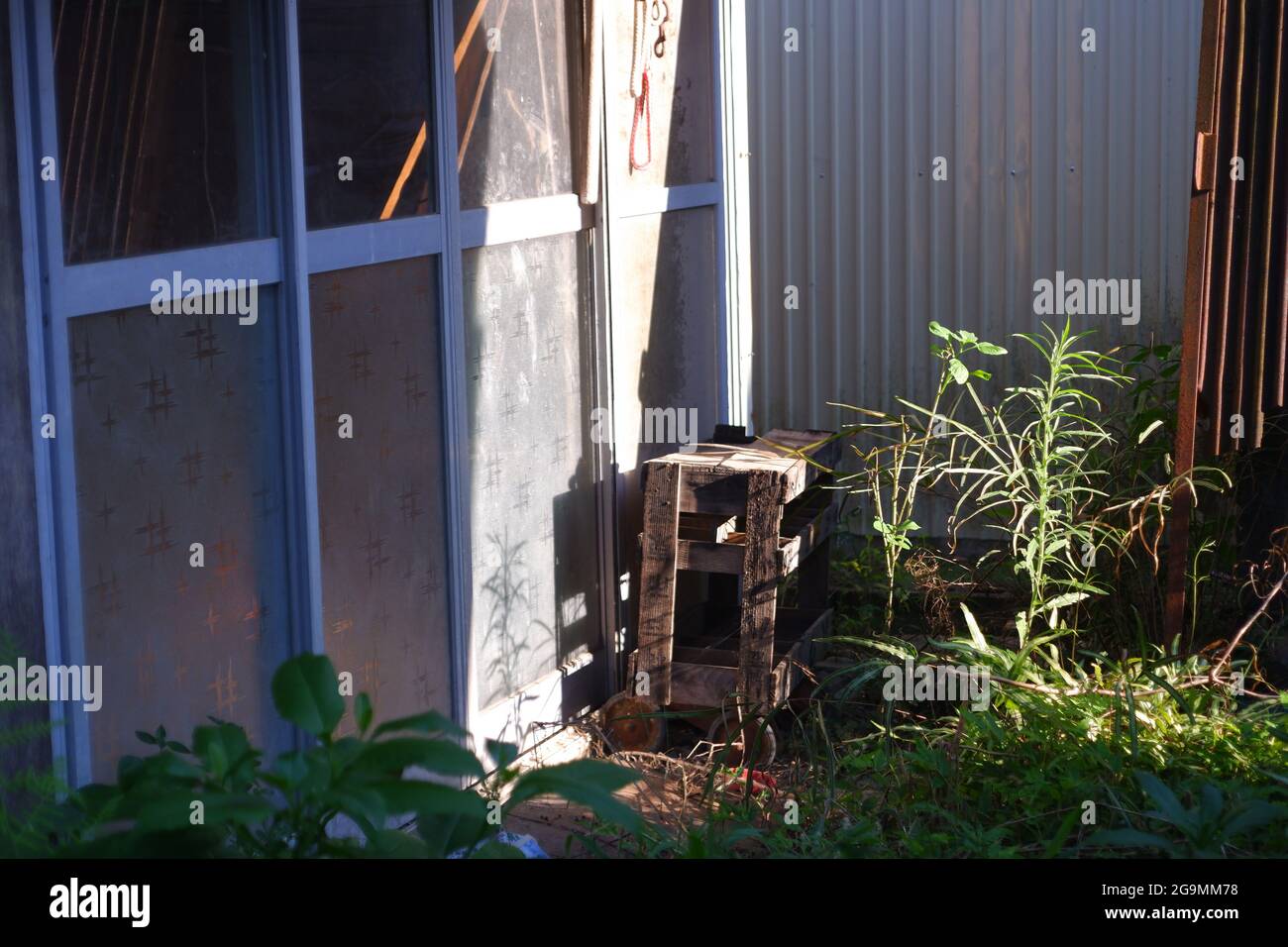 Backyard - Barn and Rusted Iron Stock Photo