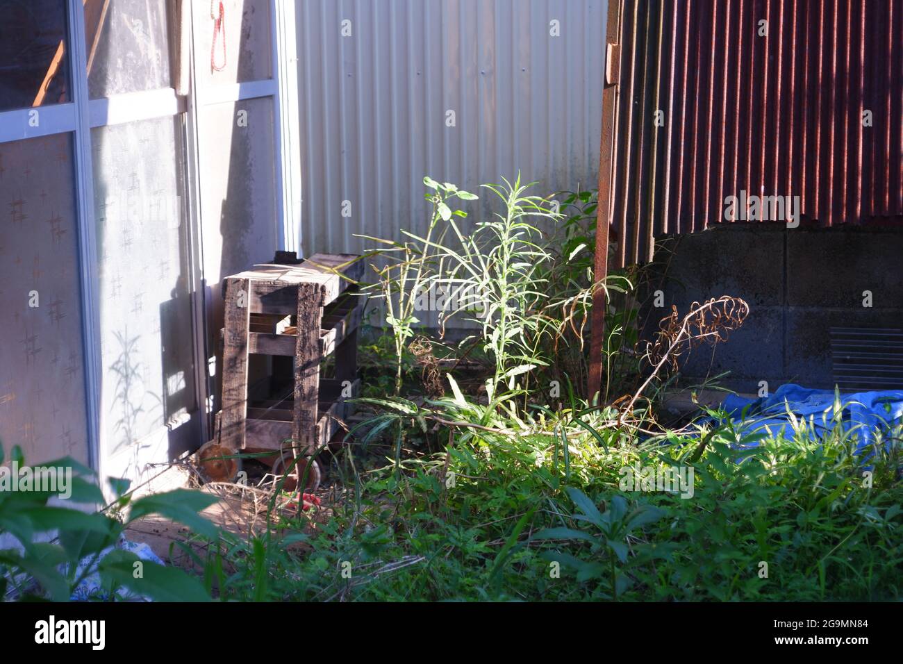 Backyard - Barn and Rusted Iron Stock Photo