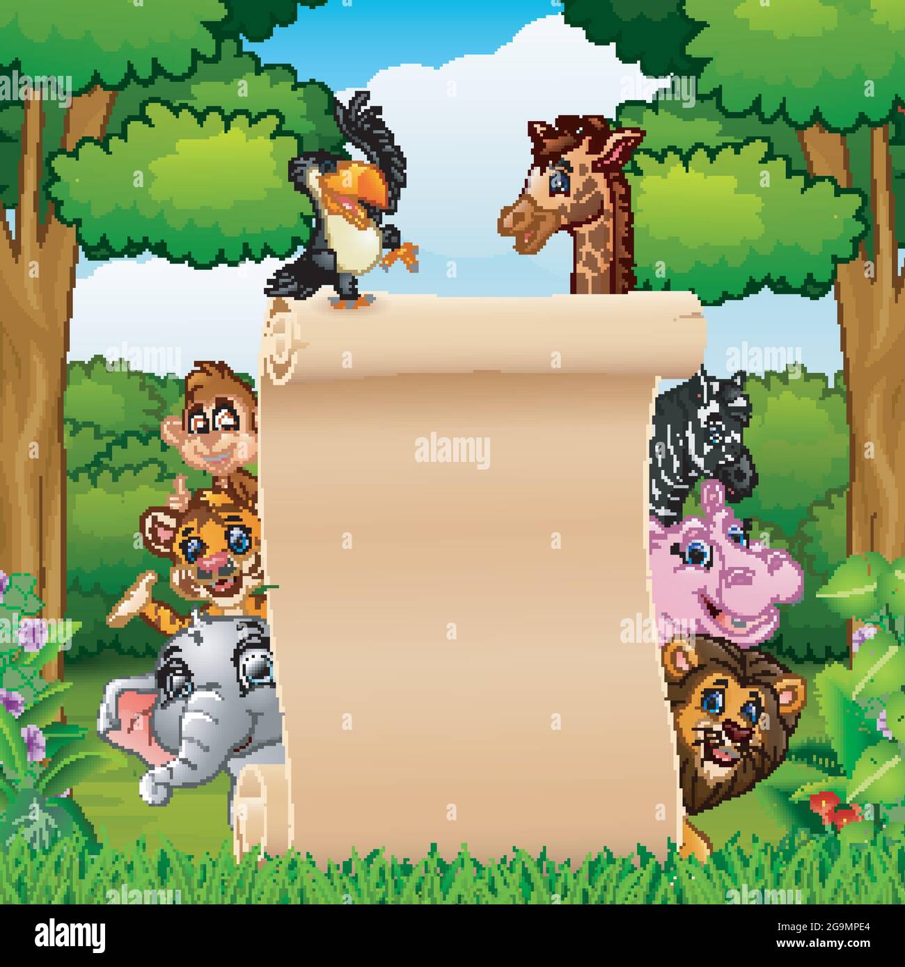 Animals with paper blank sign in forest Stock Vector Image & Art - Alamy