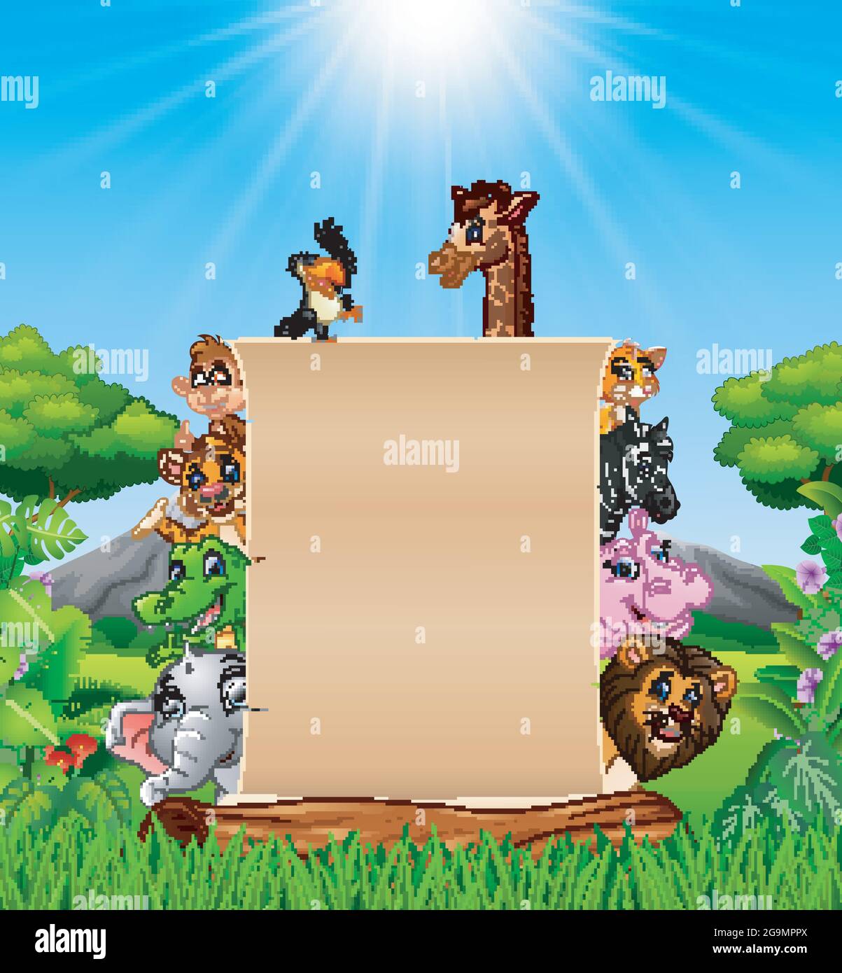 Animals with paper blank sign in forest Stock Vector Image & Art - Alamy