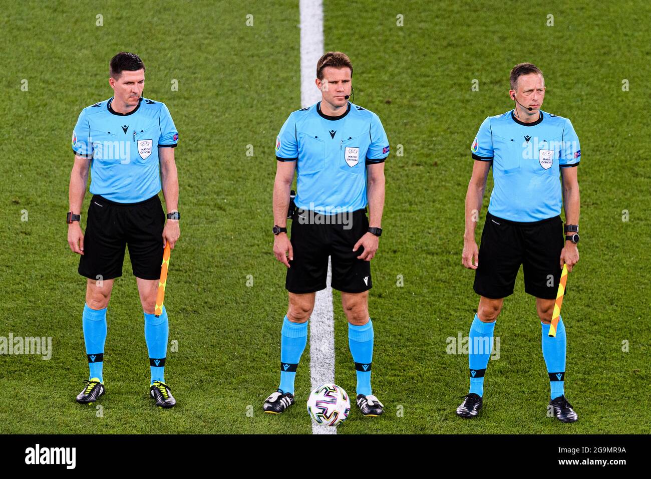 Rome, Italy - 03 July: Referees Stefan Lupp, Felix Brych (C) and Mark Borsch (R) during the UEFA Euro 2020 Championship Quarter-final match between Uk Stock Photo