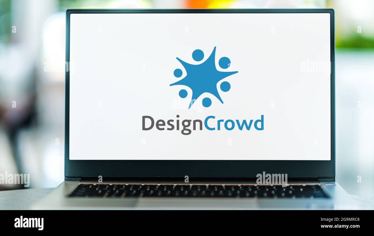 POZNAN, POL - JUN 12, 2021: Laptop computer displaying logo of ...