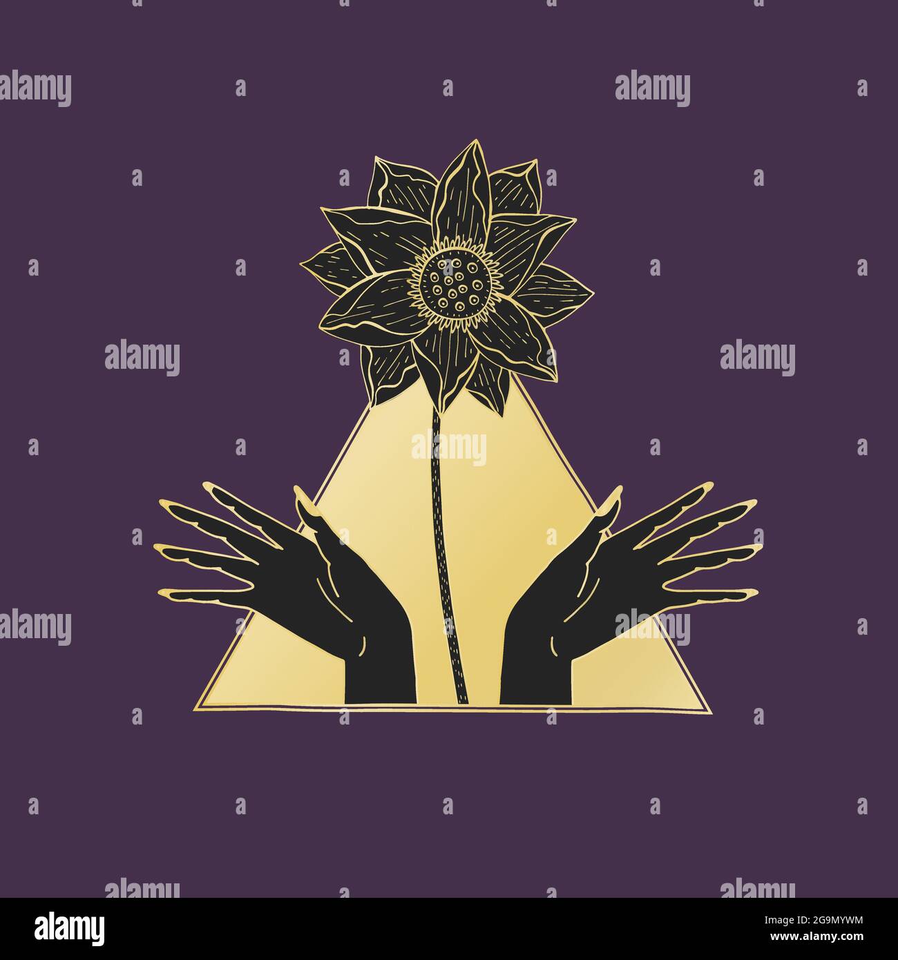 Vintage Mystic hands and lotus flower inside triangle Stock Vector ...