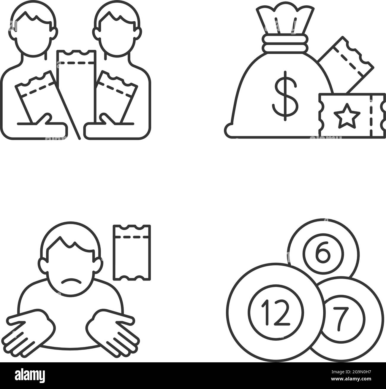 Taking part in lottery linear icons set Stock Vector