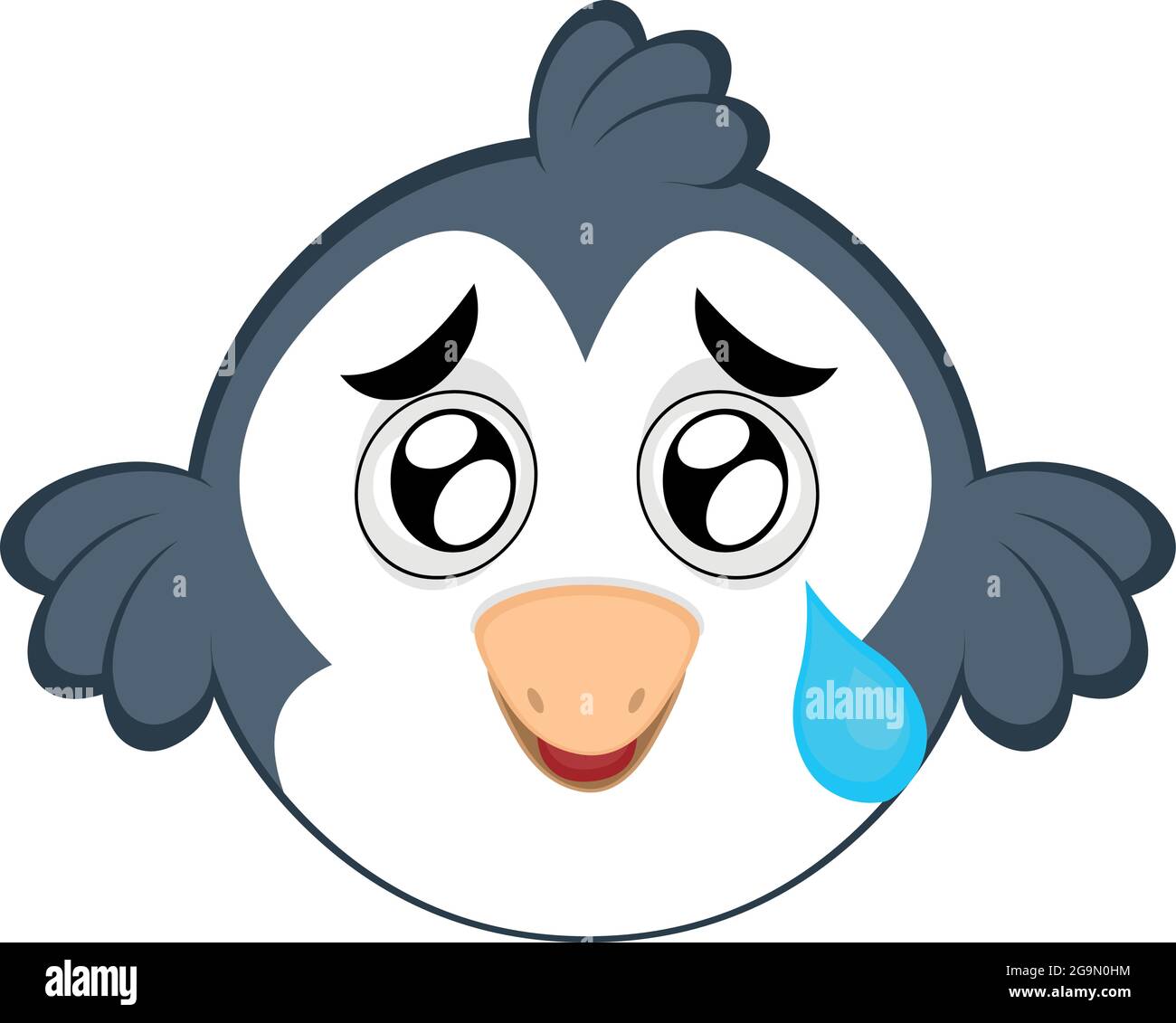 Vector emoticon illustration of a cartoon bird with a sad expression and a tear falling from its eye Stock Vector