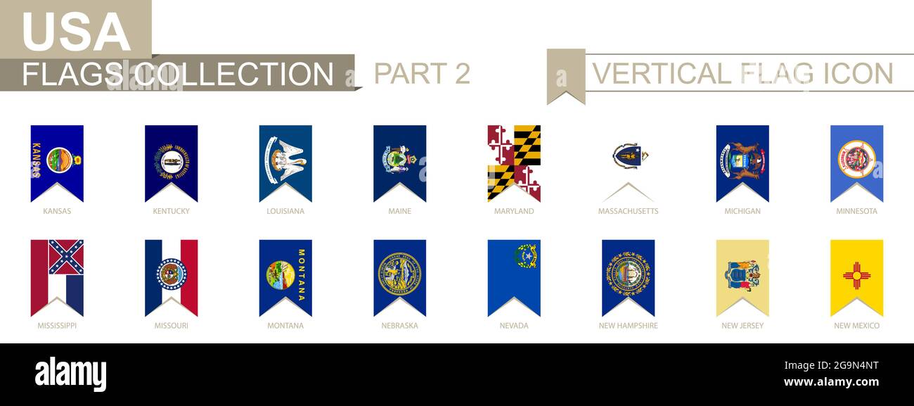 Vertical flag icon of U.S. states. USA state vector flag collection ...