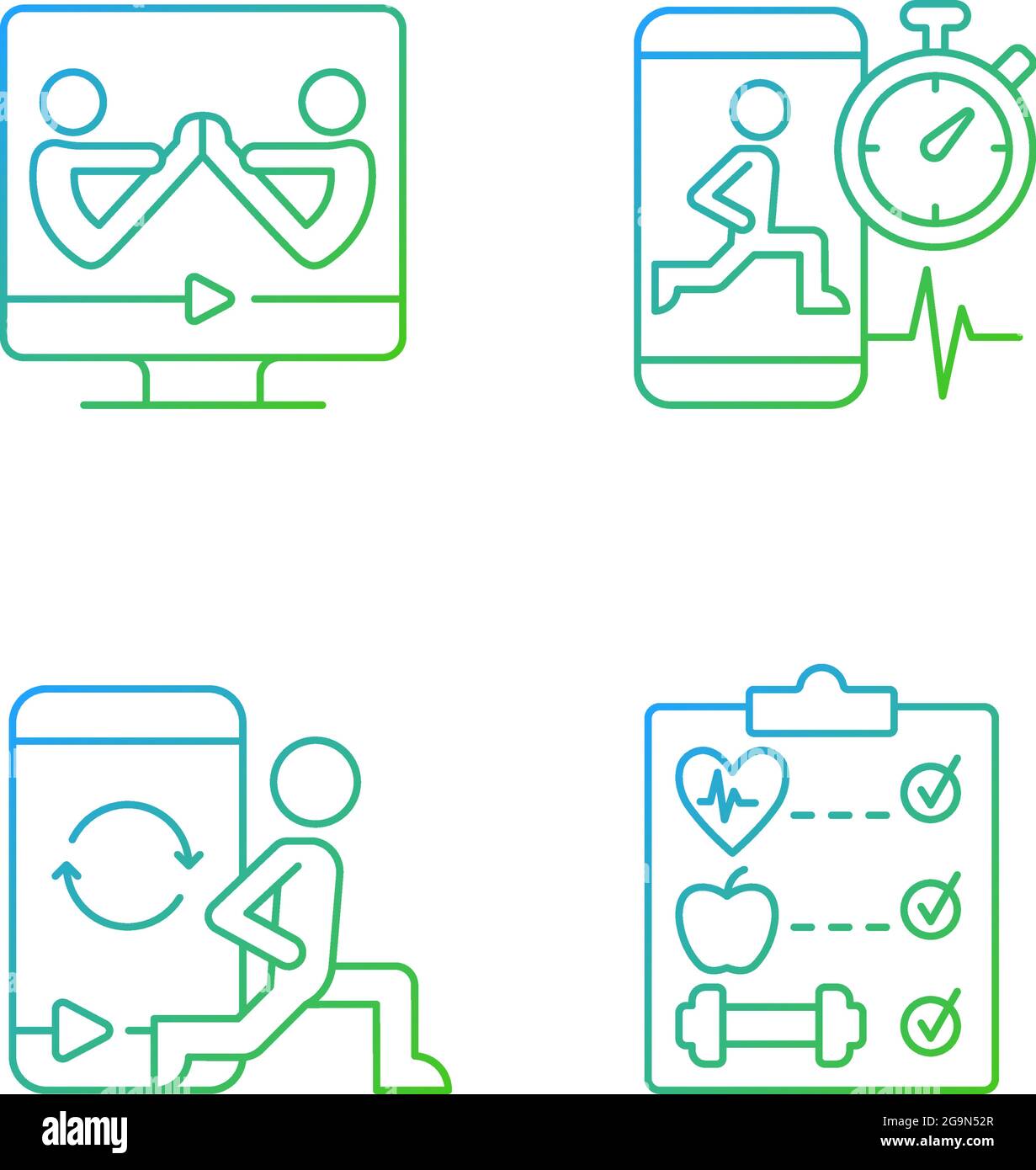 Online fitness wellness programs gradient linear vector icons set Stock ...