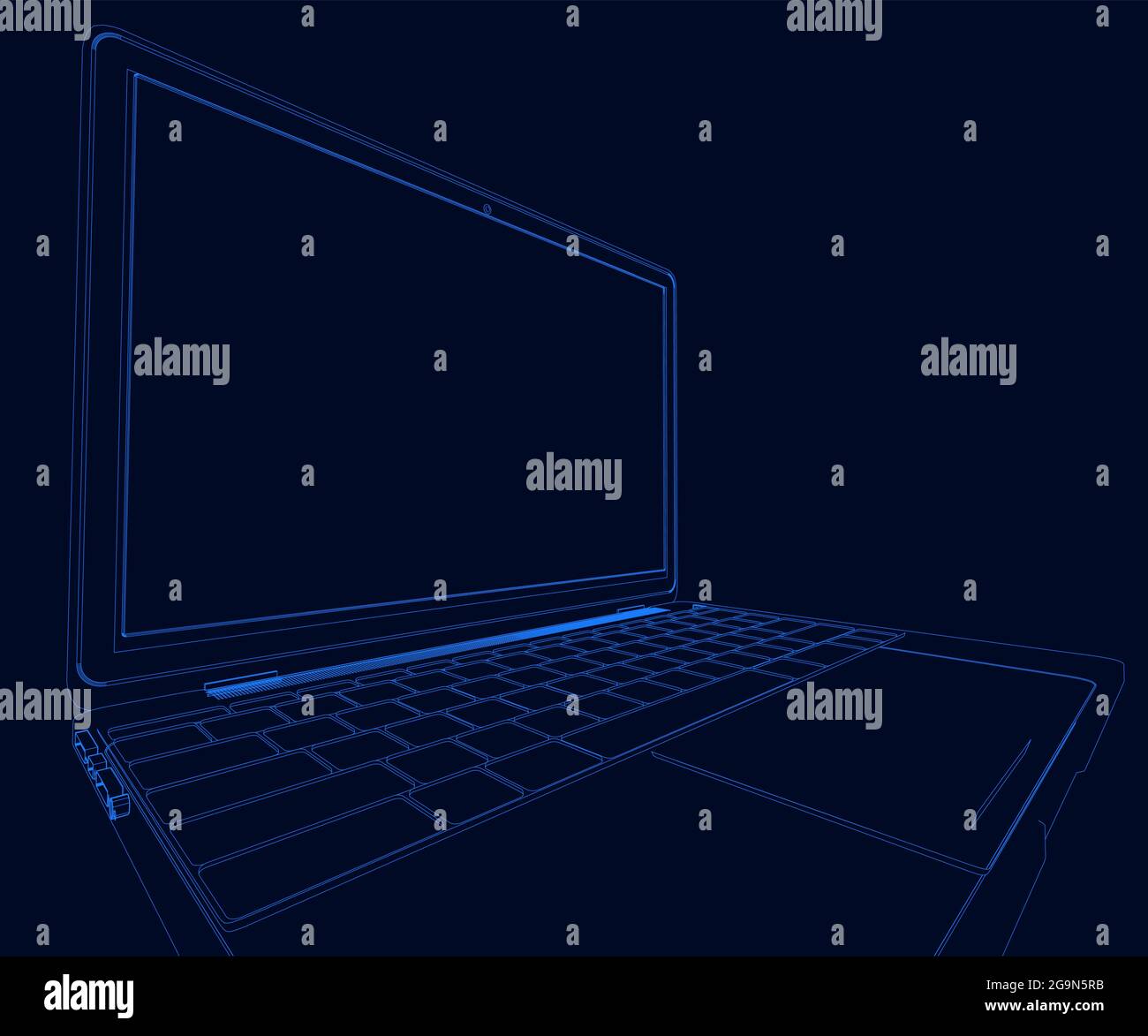 Notebook outline from blue lines isolated on dark background. Vector illustration. Stock Vector
