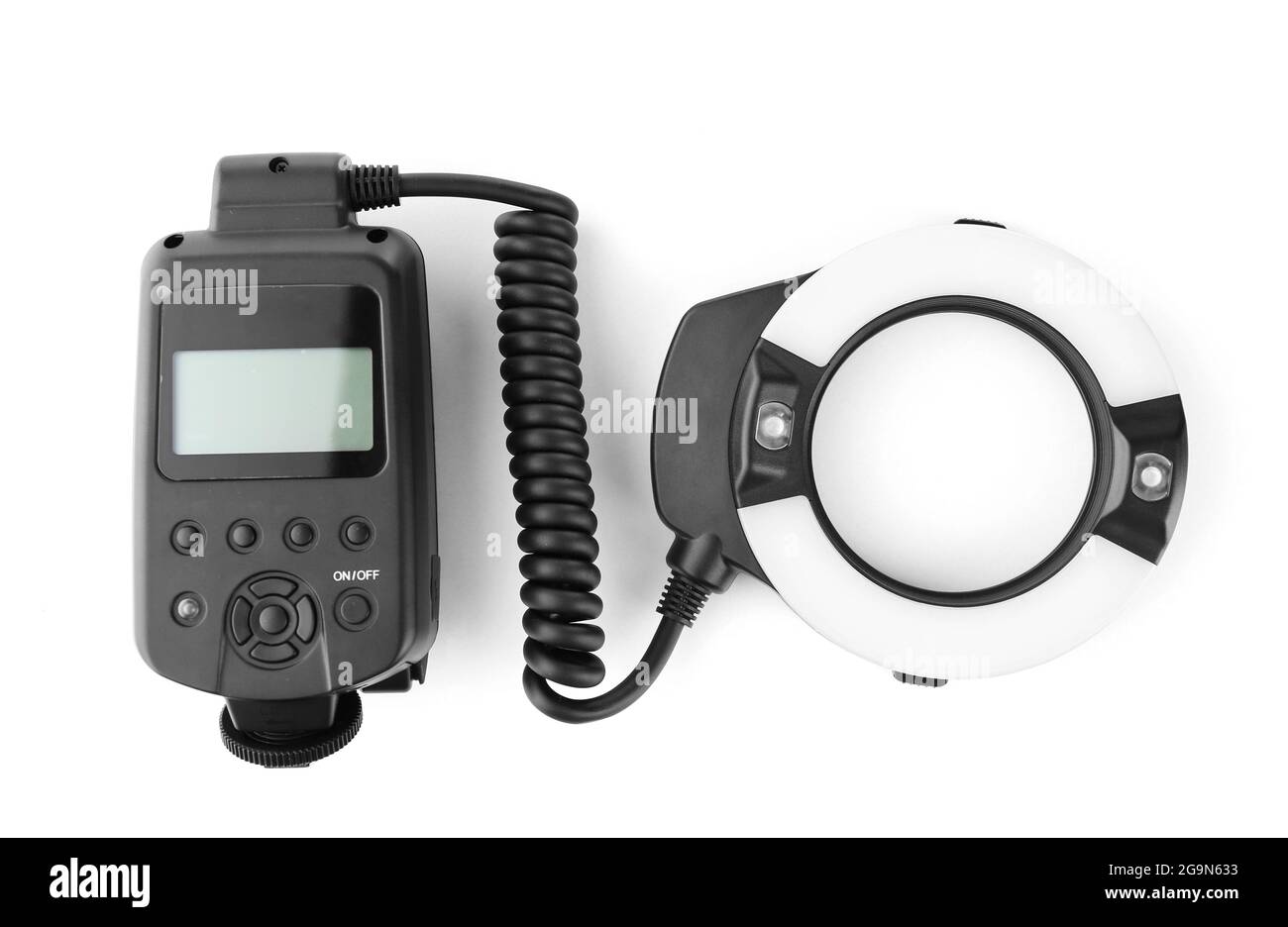 Ring flash of camera isolated on white Stock Photo Alamy