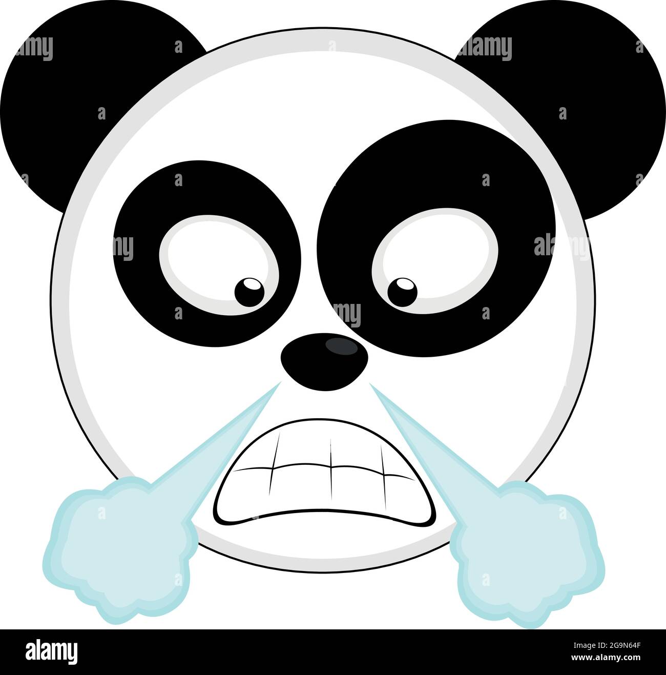 Vector emoticon illustration of a panda's face with an angry expression and fuming Stock Vector