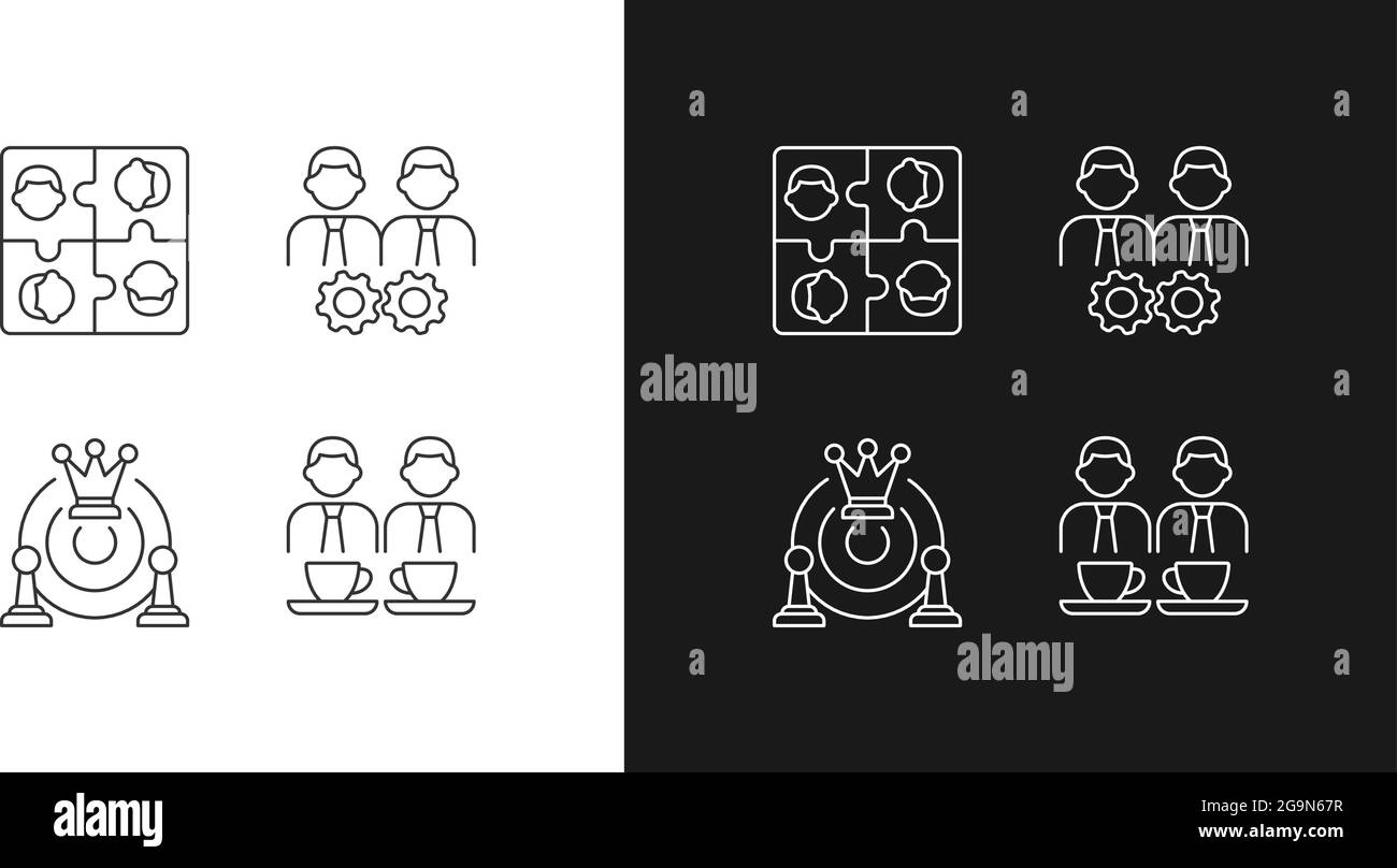 Office members interaction linear icons set for dark and light mode ...