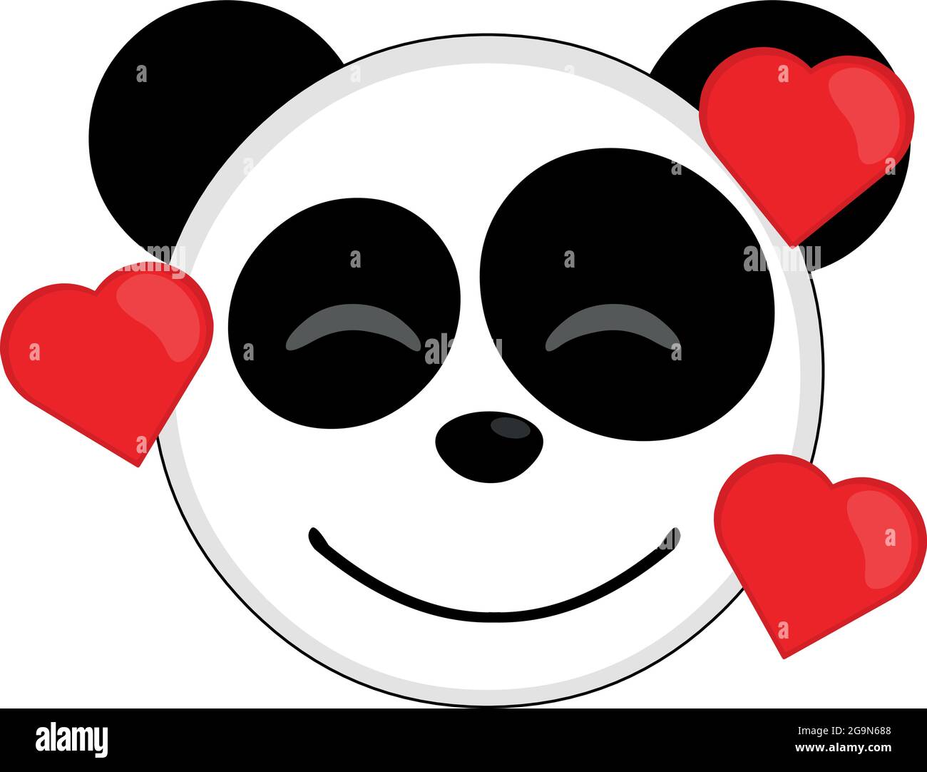 Vector emoticon illustration of the face of a cartoon panda bear surrounded by hearts Stock Vector
