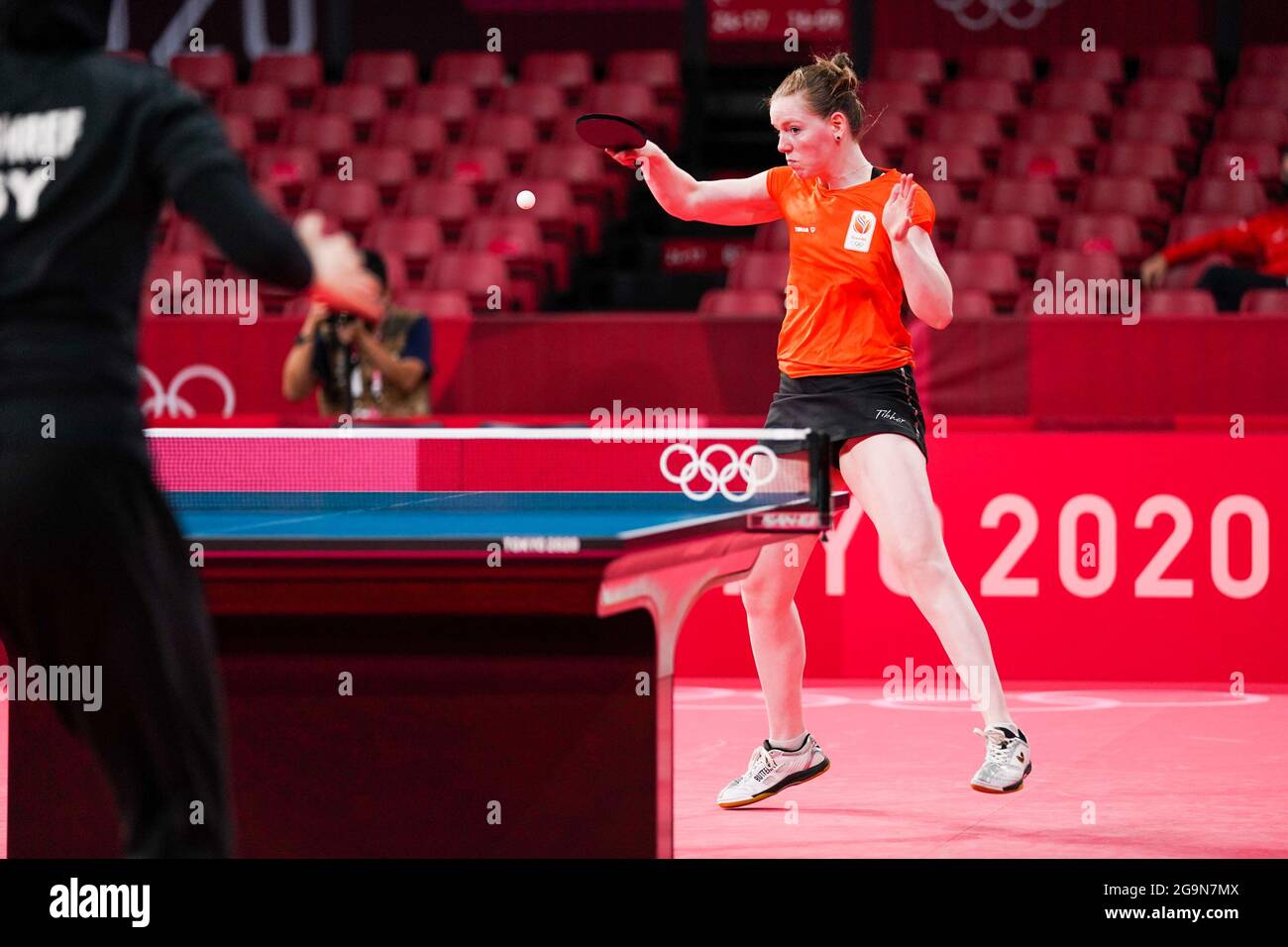 TOKYO, JAPAN - JULY 27: Britt Eerland of the Netherlands competing on Women's Singles Round 3 during the Tokyo 2020 Olympic Games at the Tokyo Metropolitan Gymnasium on July 27, 2021 in Tokyo, Japan (Photo by Ronald Hoogendoorn/Orange Pictures) NOCNSF Stock Photo