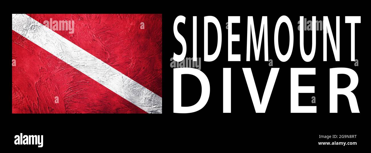 Sidemount Diver, Diver Down Flag, Scuba flag, Scuba Diving Stock Photo