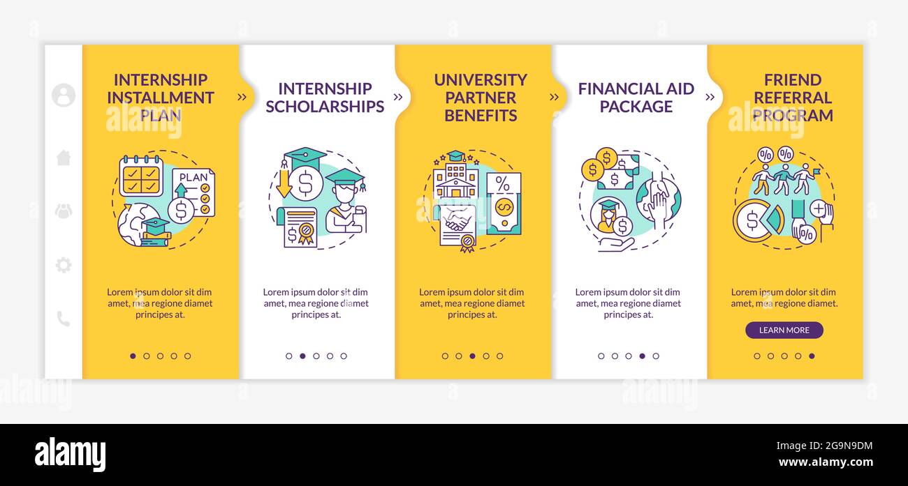 Internship programs financing options onboarding vector template Stock Vector