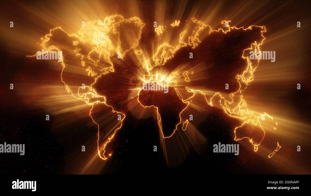 Colorful World Map on dark background, Orange Glowing World Map, Space ...