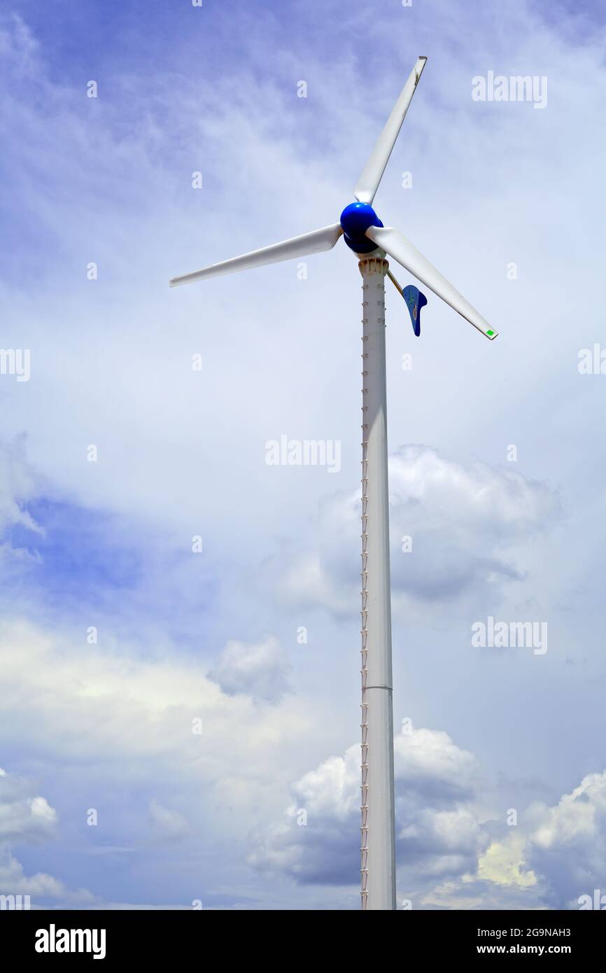 Wind turbines in farm and blue sky Stock Photo - Alamy