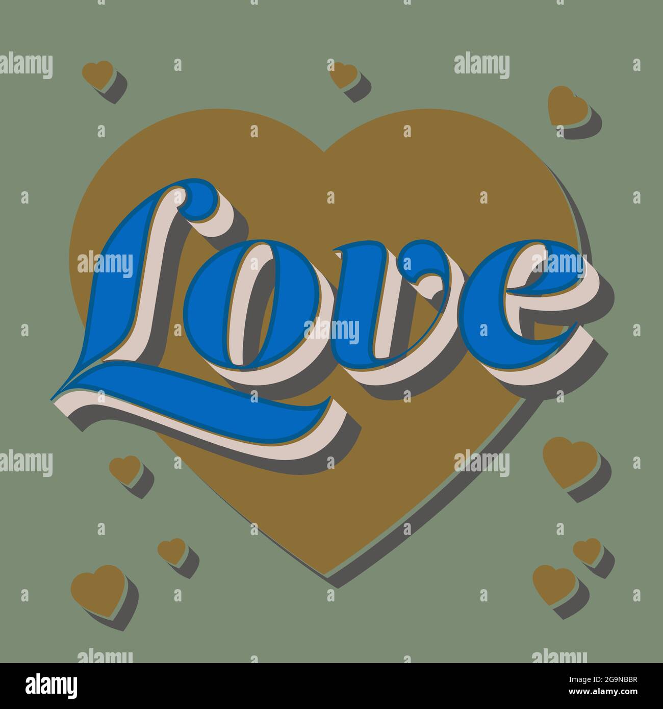 word LOVE in heart shape with drop shadow, vector illustration Stock Vector