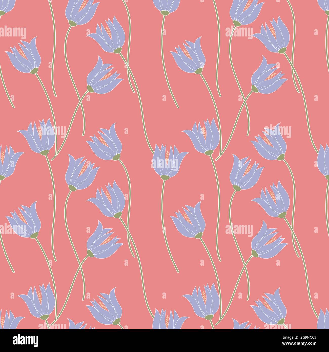 Pattern blue flowers bells on a pink background, seamless. Vector ...