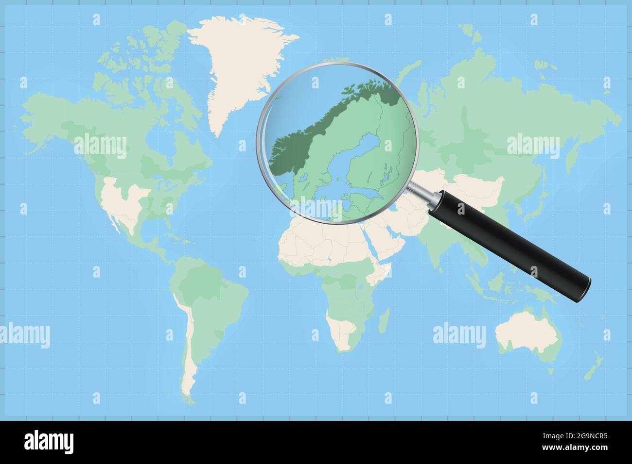 Map Of The World With A Magnifying Glass On A Map Of Norway Detailed Map Of Norway And Neighboring Countries In The Magnifying Glass Stock Vector Image Art Alamy