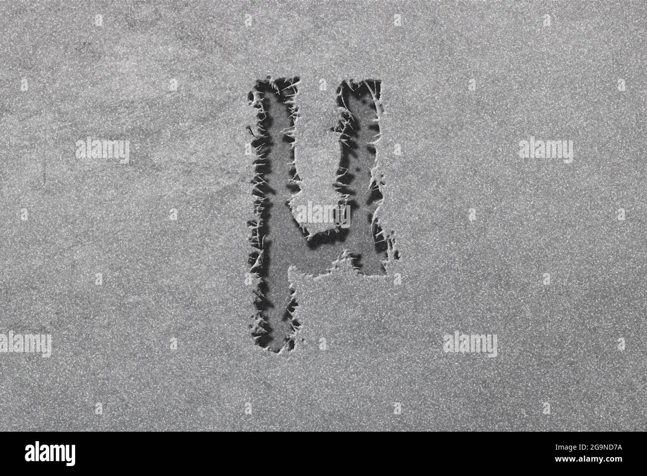 Mu sign. Mu letter, Greek alphabet Symbol, rugged, silver background Stock Photo