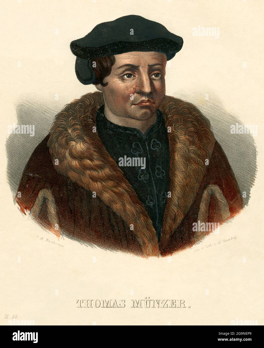 Thomas Müntzer ( Muenzer ), protestant theologian and revolutionist, coloured lithographyby M. Knäbig, ARTIST'S COPYRIGHT HAS NOT TO BE CLEARED Stock Photo