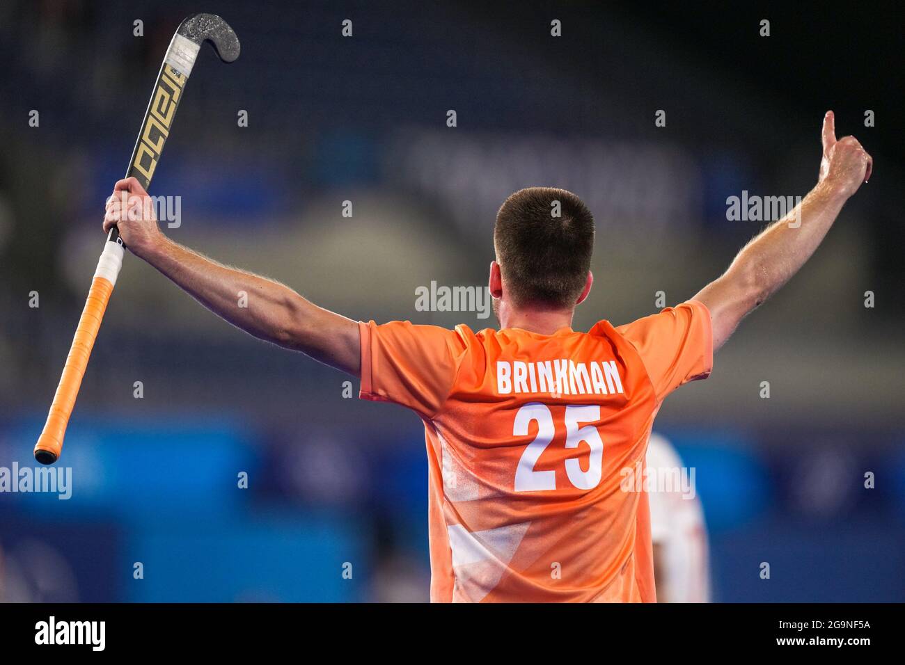 TOKYO, JAPAN - JULY 27: Thierry Brinkman of the Netherlands celebrates after scoring his sides second goal competing on Men's Pool B during the Tokyo 2020 Olympic Games at the Oi Hockey Stadium on July 27, 2021 in Tokyo, Japan (Photo by Yannick Verhoeven/Orange Pictures) NOCNSF Stock Photo