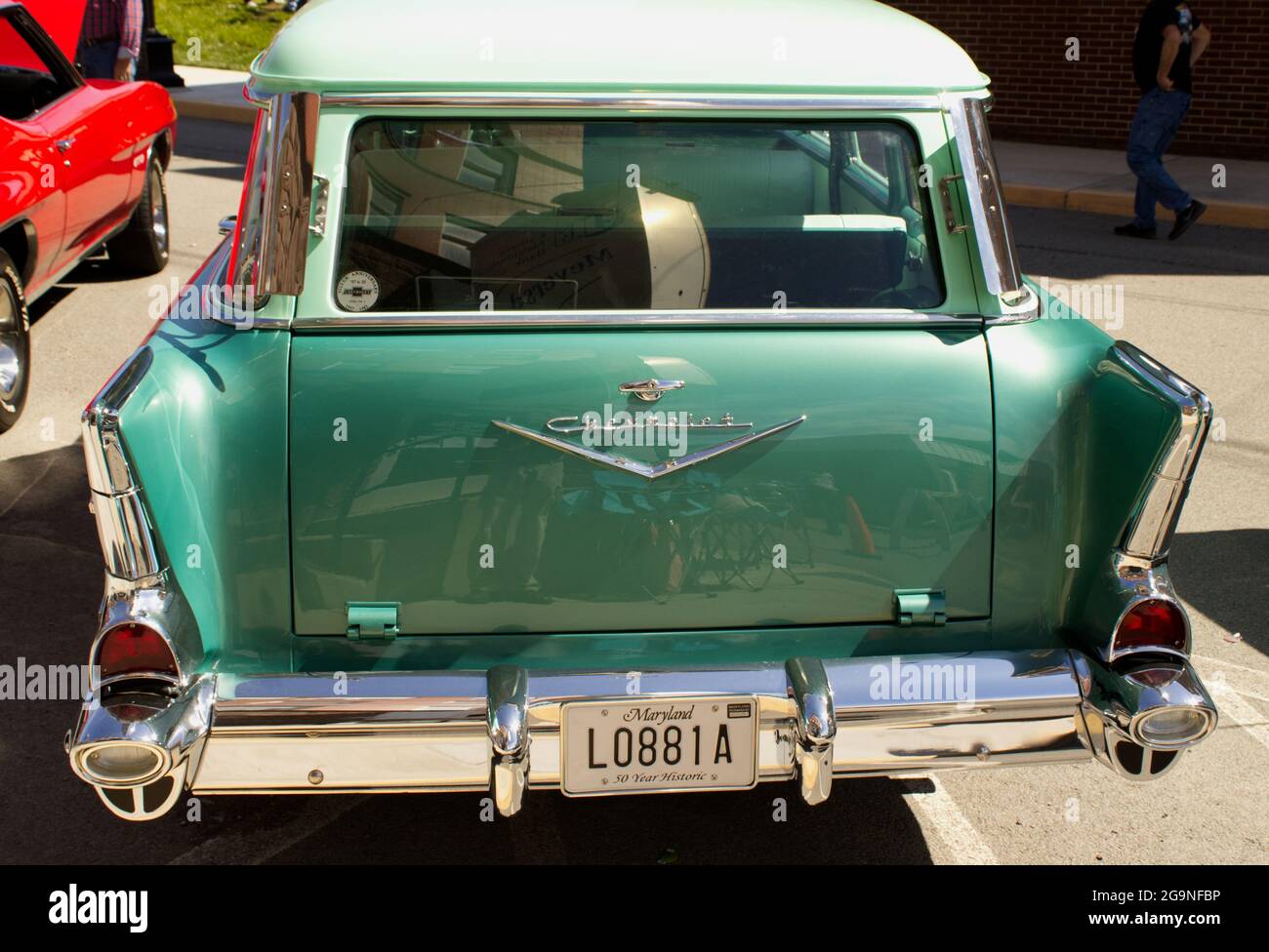 A Rear View of a 1957 Chevrolet Station Wagon Stock Photo