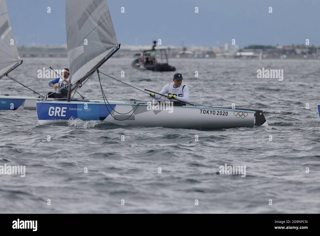 Kanagawa, Japan. 27th July, 2021. MITAKIS Ioannis (GRE) Sailing : Men's One  Person Dinghy (Heavyweight) - Finn during the Tokyo 2020 Olympic Games at  the Enoshima Yacht Harbour in Kanagawa, Japan .