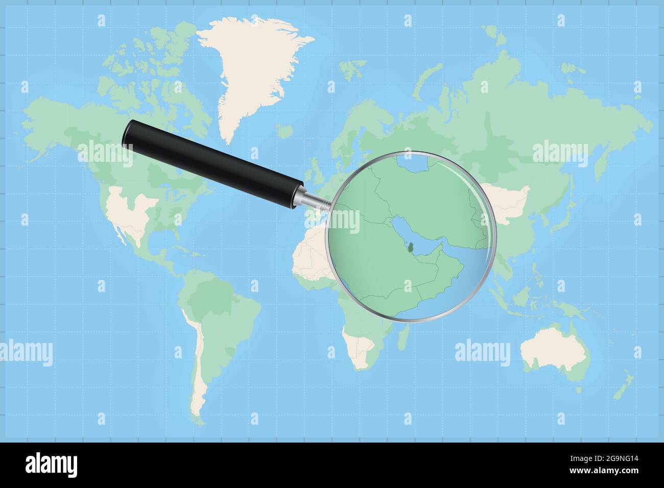 Map Of The World With A Magnifying Glass On A Map Of Qatar Detailed Map Of Qatar And Neighboring Countries In The Magnifying Glass Stock Vector Image Art Alamy