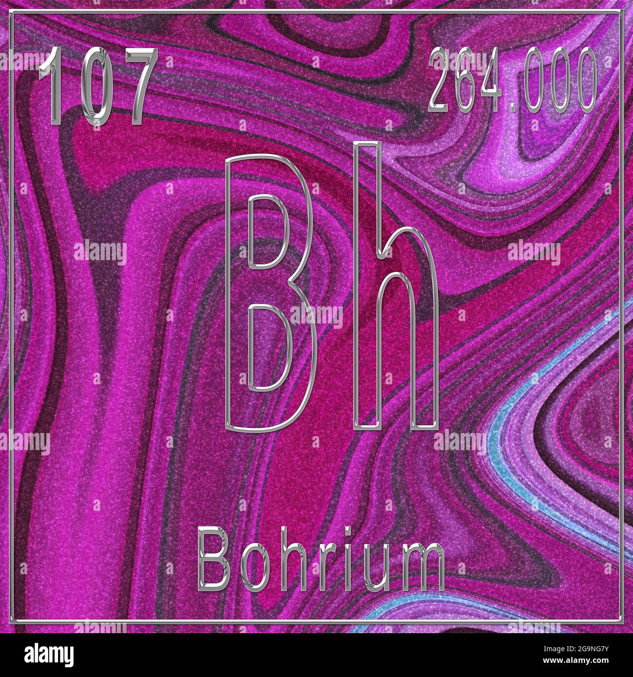 Bohrium chemical element, Sign with atomic number and atomic weight, Periodic Table Element, Pink background Stock Photo