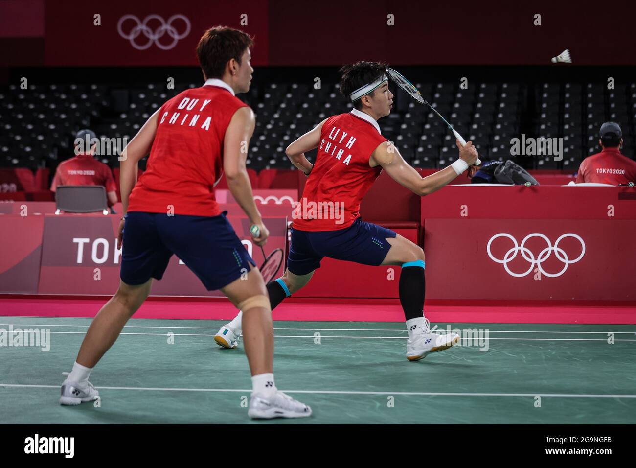 Tokyo, Japan. 27th July, 2021. Du Yue(L) /Li Yinhui of China compete ...