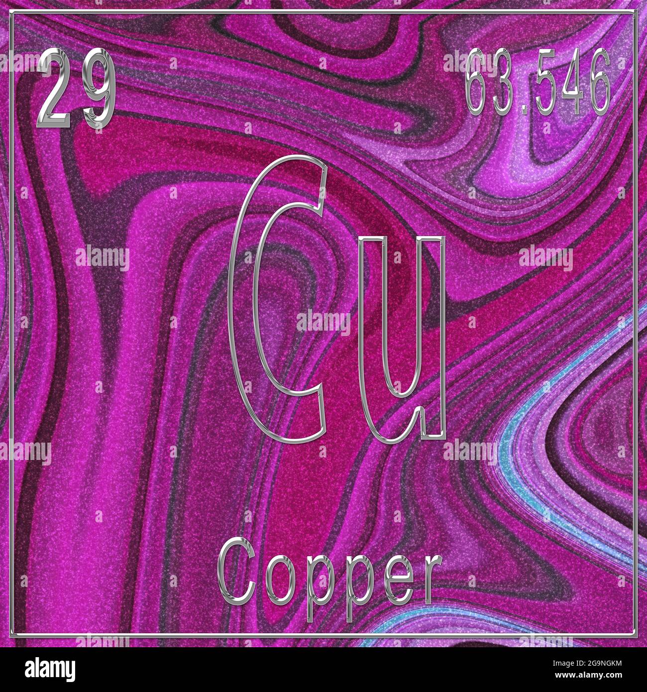 Copper chemical element, Sign with atomic number and atomic weight