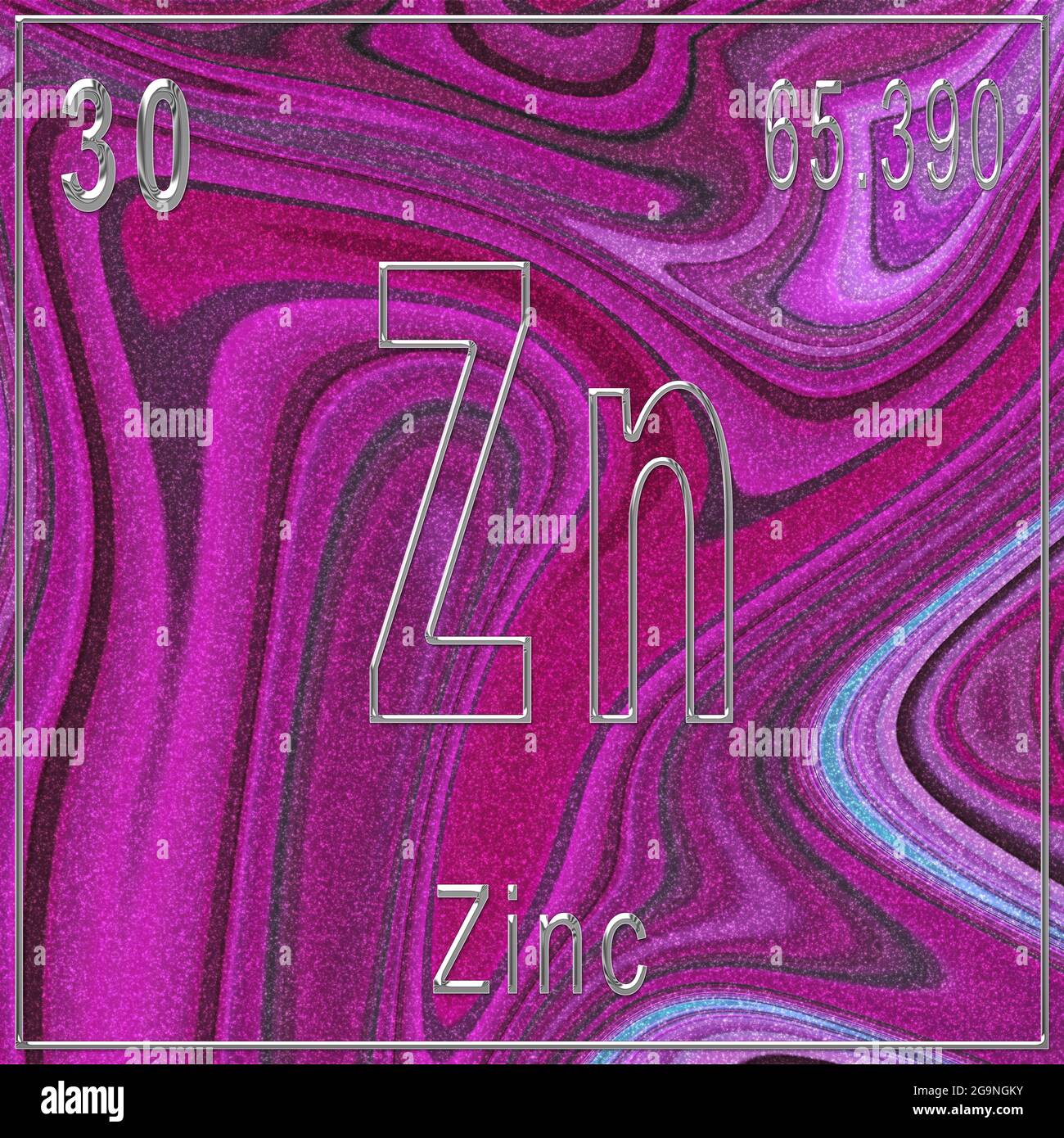 Zinc chemical element, Sign with atomic number and atomic weight