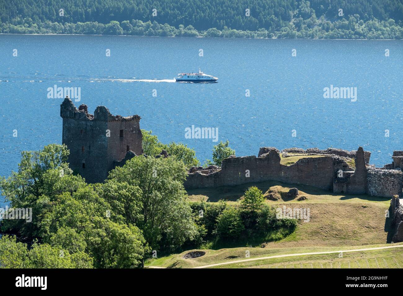 View of Urquhart Castle on the banks of Loch Ness, Scotland. Stock Photo