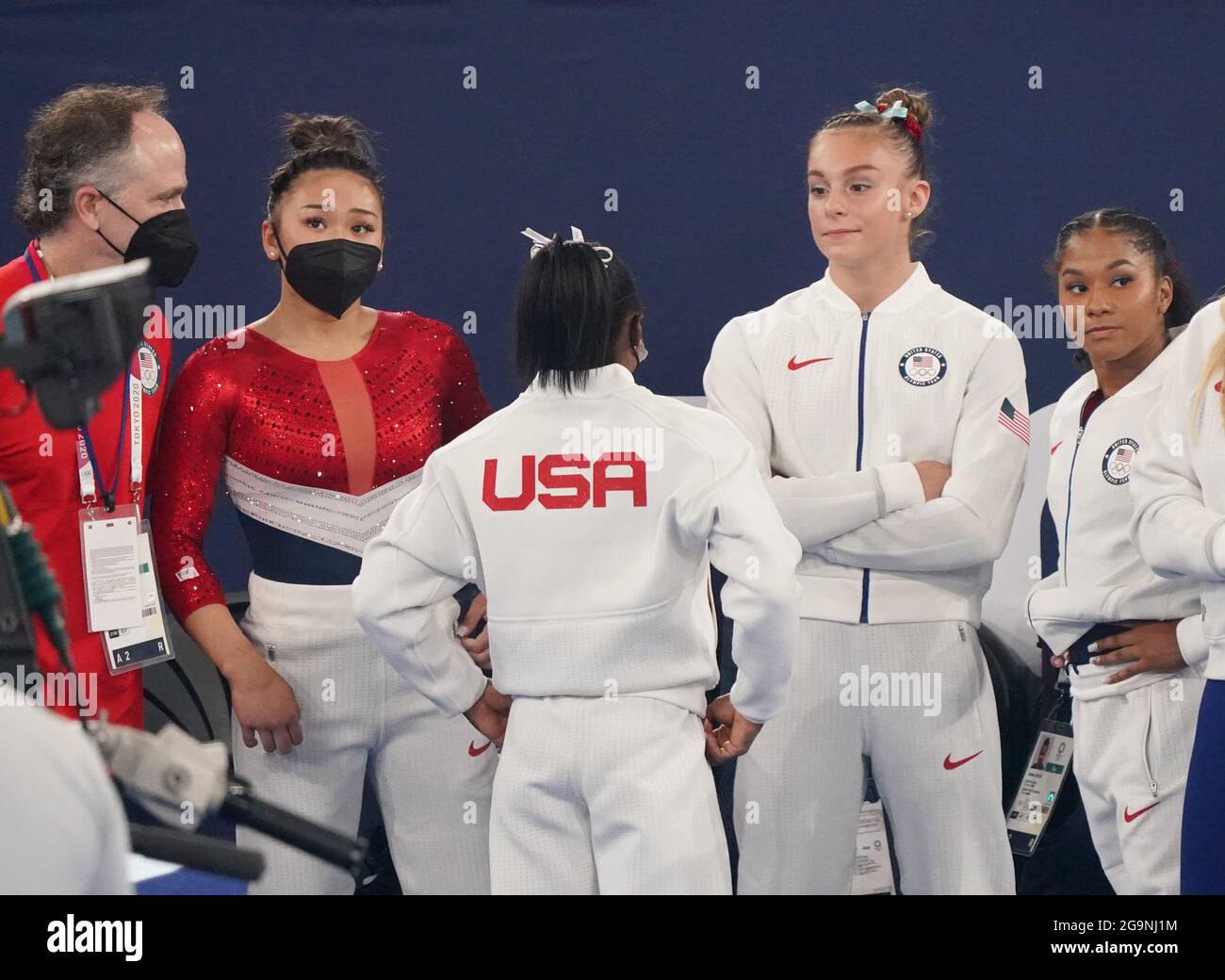 Tokyo, Japan. 27th July, 2021. Simone Biles and team USA stand together