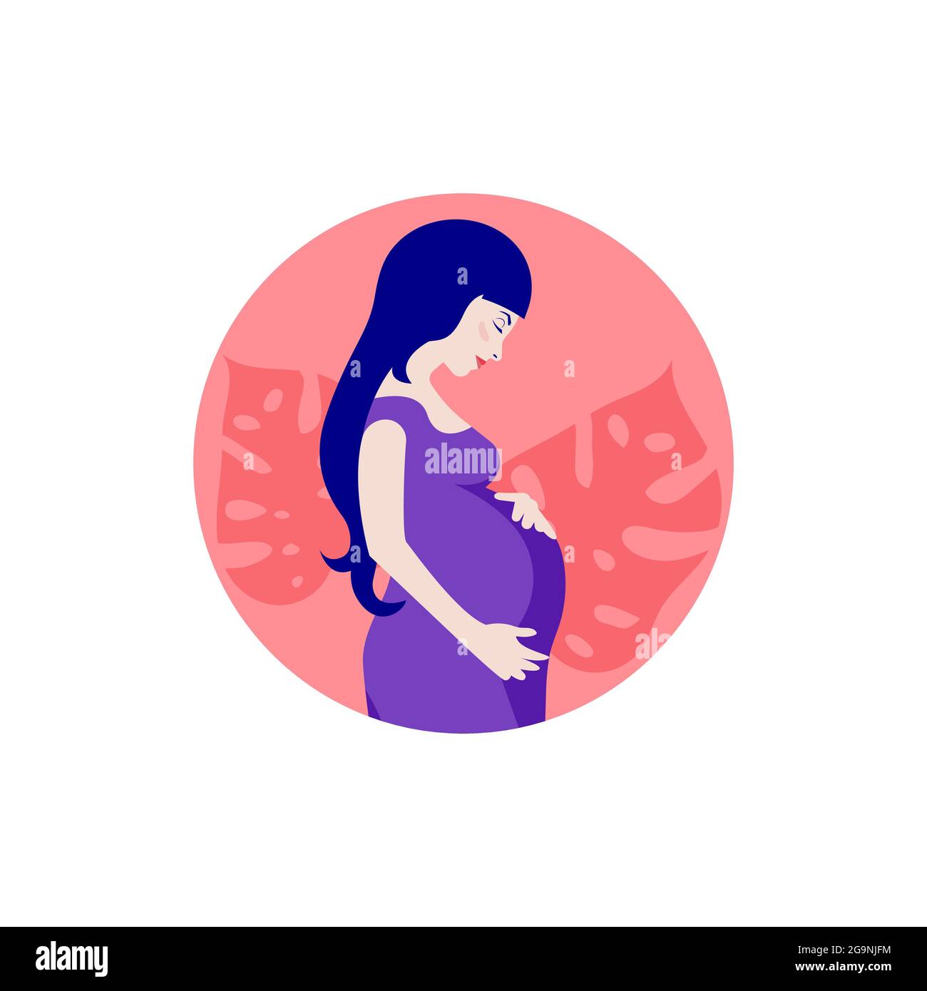 Profile of pregnant young woman with big belly. Caring for future child illustration. Mother and child health icon. Portrait of pregnant girl with lon Stock Vector